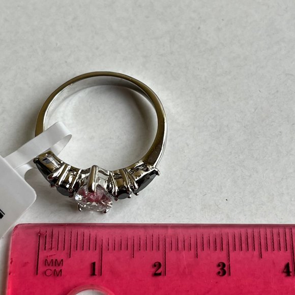 Silver Pear Cut Engagement Ring Black Onyx CZ Simulated Plated Size 8 9 10 - Picture 9 of 9